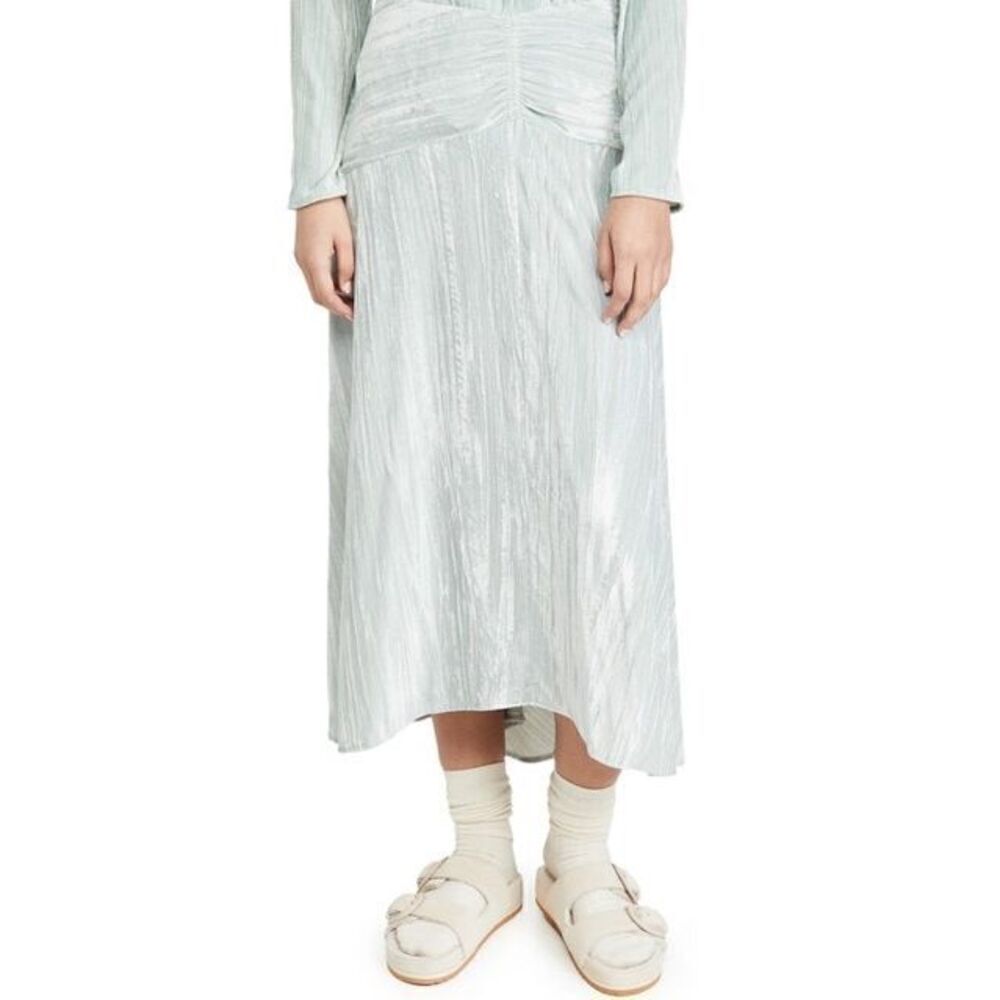 Vince Ruched Velvet Paneled Skirt in Pale Sea Glass NWOT Size 10